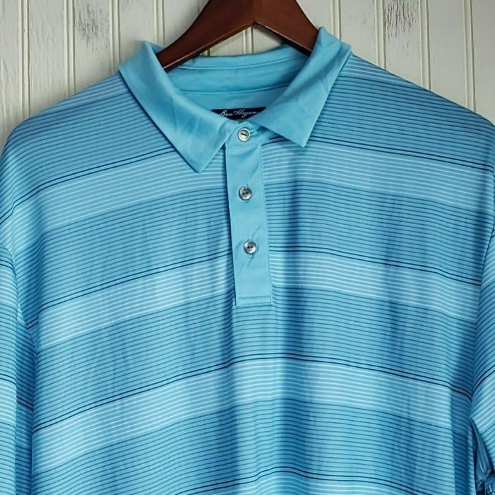 Ben Hogan Performance Golf Polo Shirt Mens L Blue Striped Short Sleeve Knit Top
